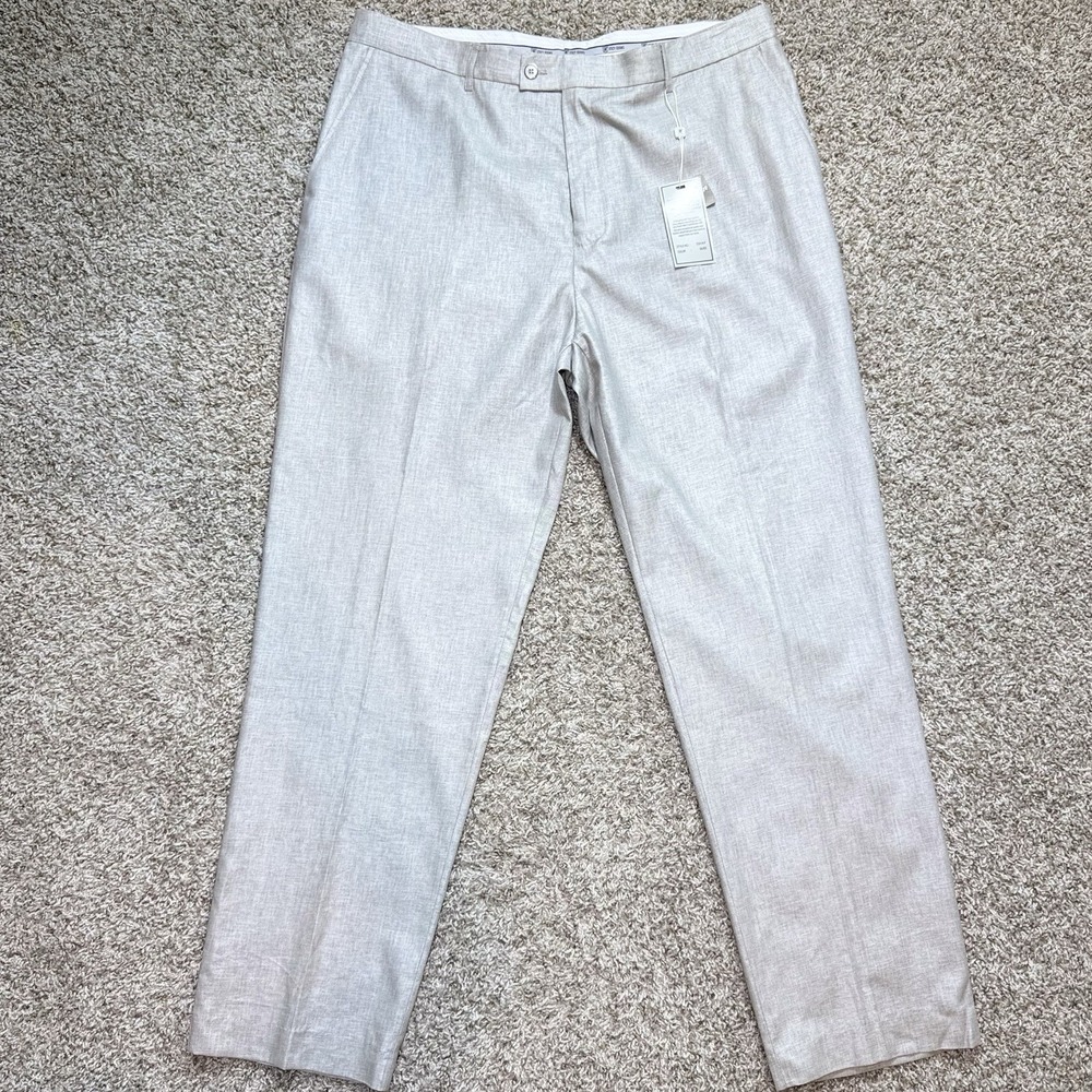 Stacy Adams Mens 44W 32 Silver Linen Rayon Flat Front Dress Pants Slacks NWT